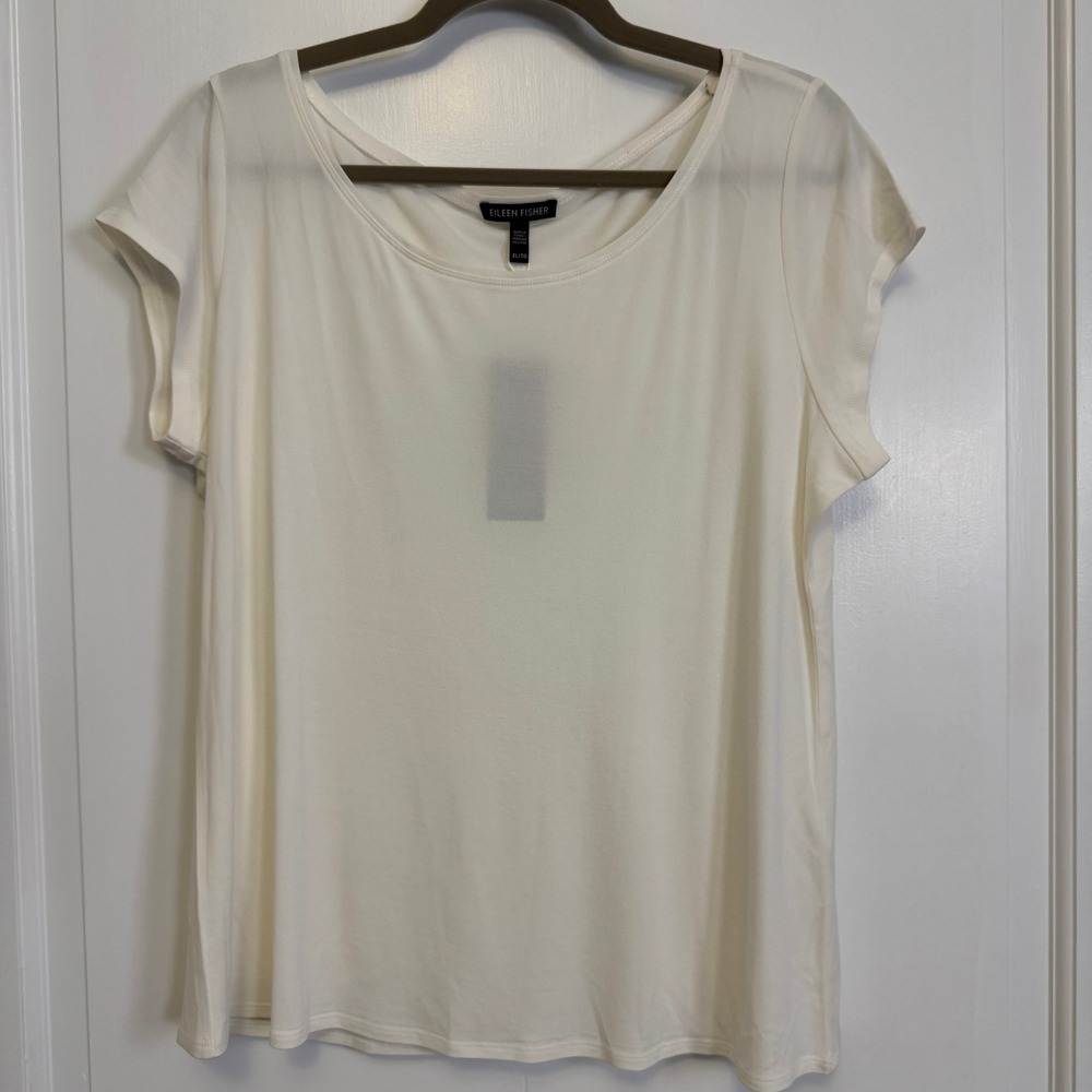 Eileen Fisher Scoop Neck Cap Slv Tee Women XL Off White